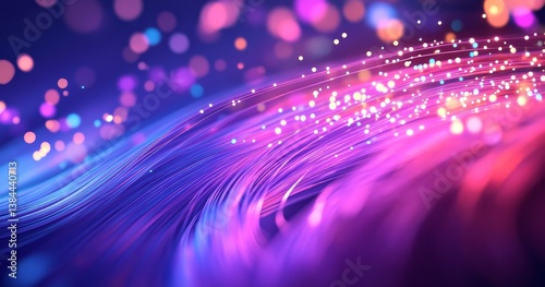 Abstract vibrant swirling lines with colorful glowing particles.  A dynamic display of flowing lines and sparkling lights