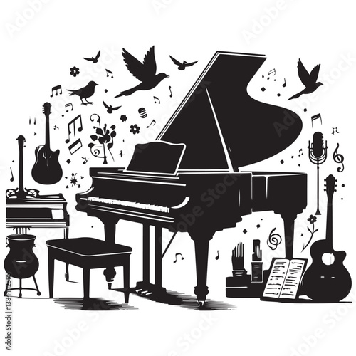 piano and music notes