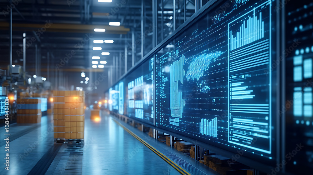 An AI driven supply chain tracking system monitoring goods from production to delivery, ensuring timely and efficient shipments, Logistics technology style An AI driven supply chain tracking system monitoring goods from production to delivery, ensuring timely and efficient shipments, Logistics technology style