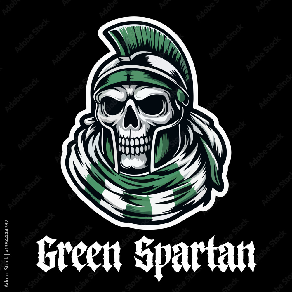 Fototapeta premium Vector of Skull head Spartan army in line drawing