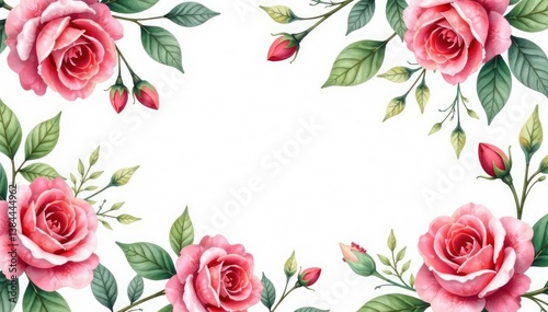 Delicate watercolor roses & leaves, repeating seamlessly , design, spring, botanical