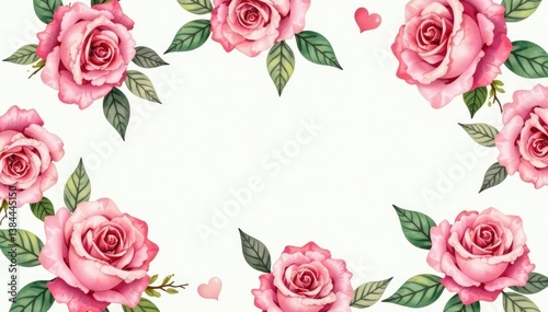 Delicate watercolor roses repeat in a soft, romantic pattern , cream, spring, green