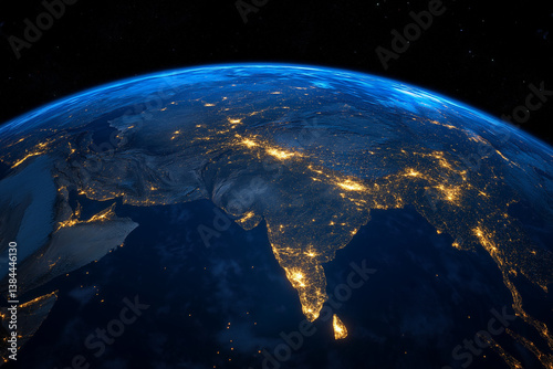 Nighttime Earth Indias Glowing Cities, Asian Lightscape, Space View