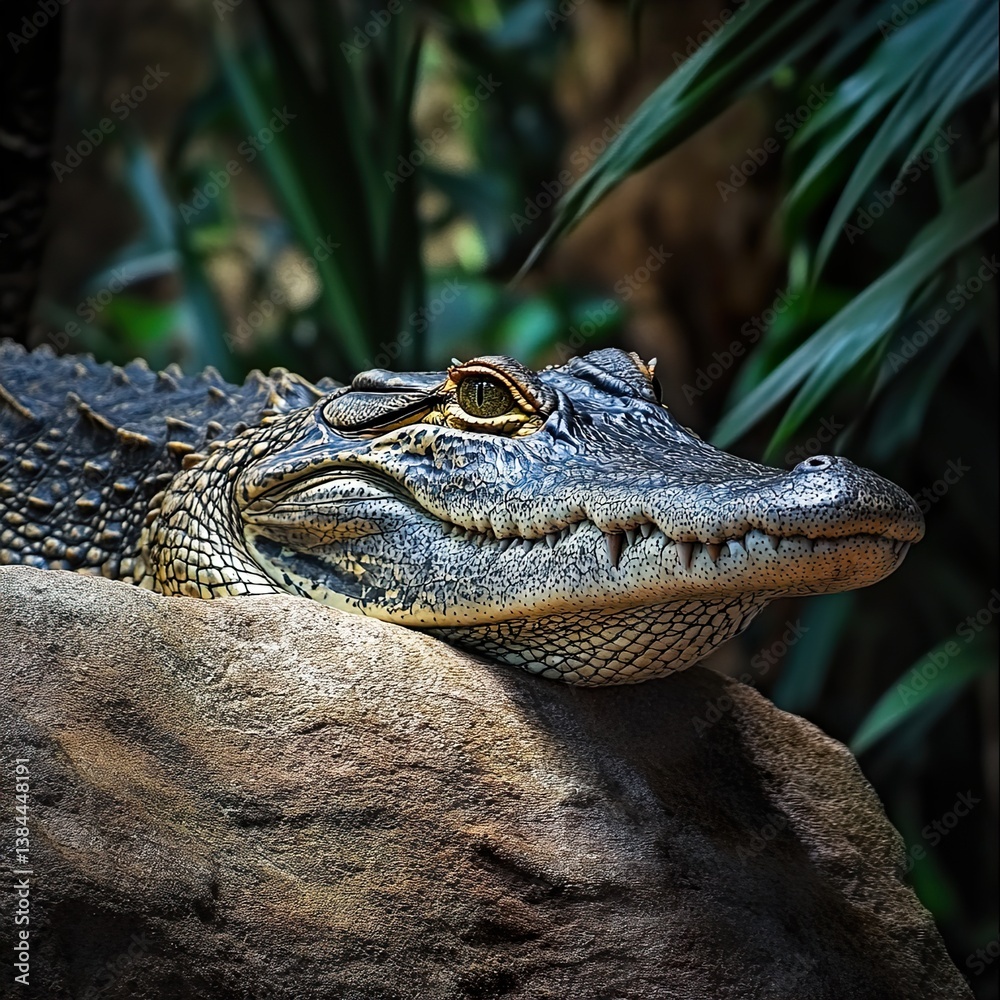 Fototapeta premium Closeup of a Crocodile Resting on a Rock