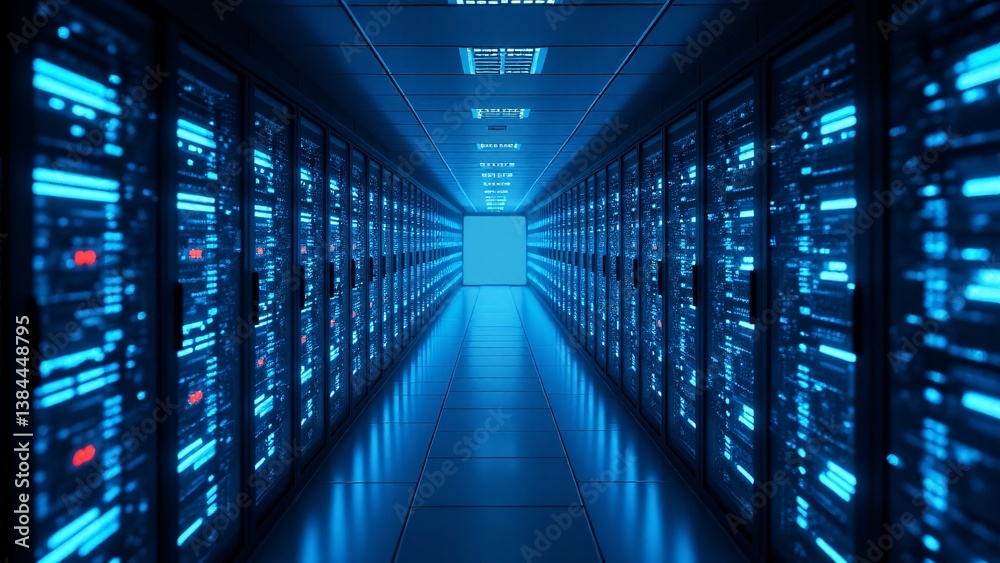 Obraz premium Server Room With Blue Lights, Data