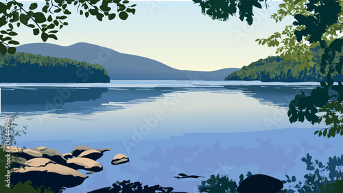 Lake George NY in Digital Illustration.eps