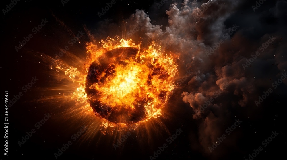 Obraz premium Fiery Planet Cosmic Inferno with Burning World.