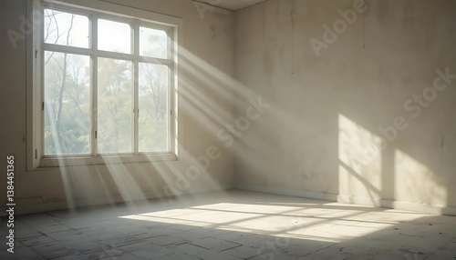 Sunlit sanctuary  Light streams through a window in an empty room interior