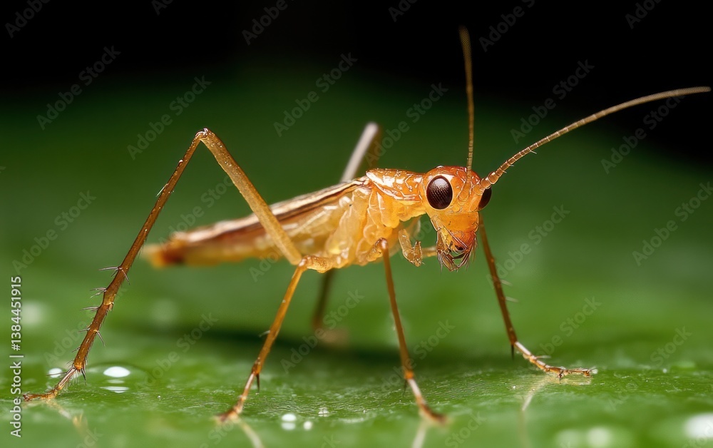 Fototapeta premium Orange Insect on Green Leaf Macro Photography