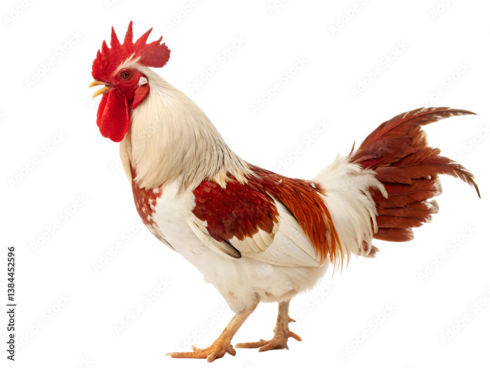 Fototapeta premium Majestic Red and White Rooster Standing Tall on Transparent Background
