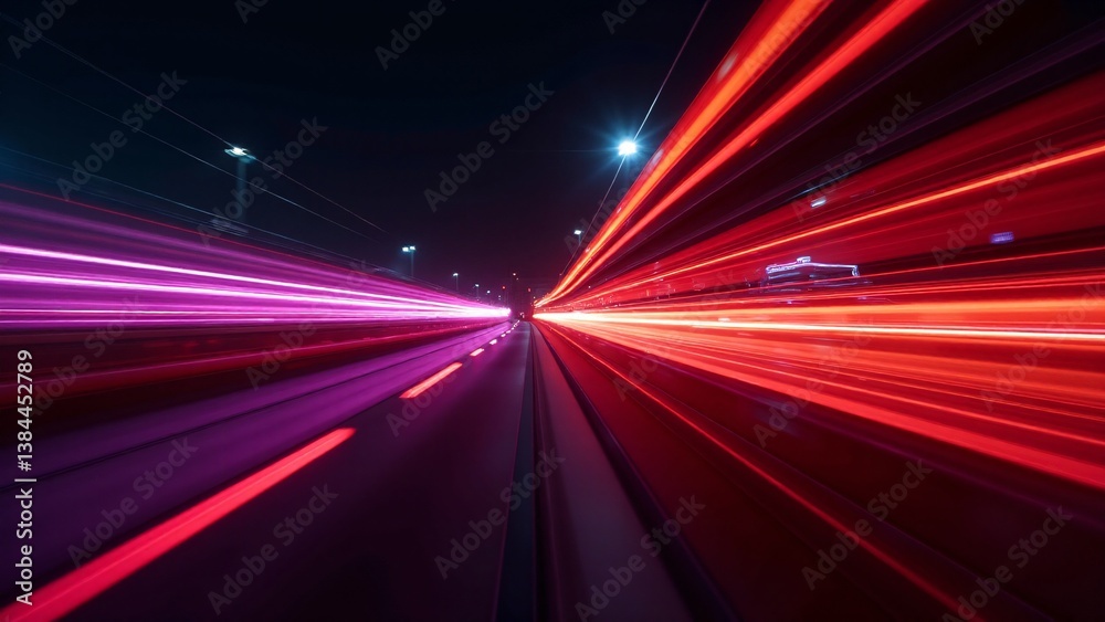 Bright Light Trails on Highway at Night Bright Light Trails on Highway at Night