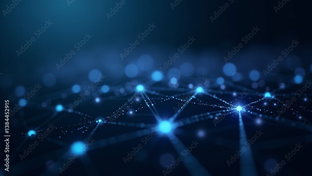 Fototapeta premium Abstract Network Connection Glowing Nodes, Blue