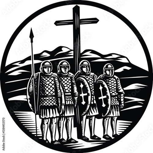  "Silhouette of Roman soldiers near the crucifixion site."
