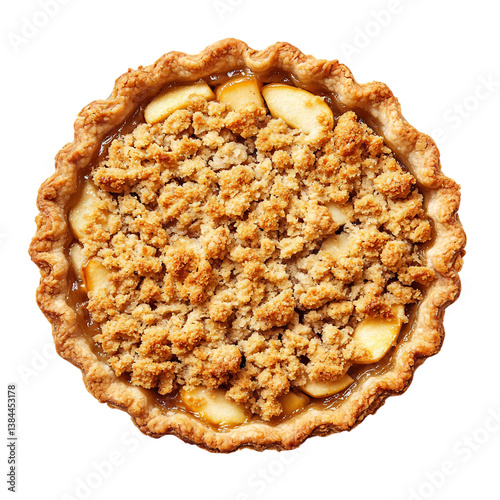 Rustic Apple Crumble Pie with Golden Crumb Topping Isolated on Transparent Background