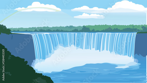 Niagara Falls NY with Mist and Rainbows in Vector Art.eps