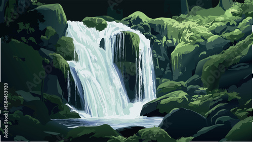 Ramona Falls OR with Delicate Veil of Water in Digital Art.eps