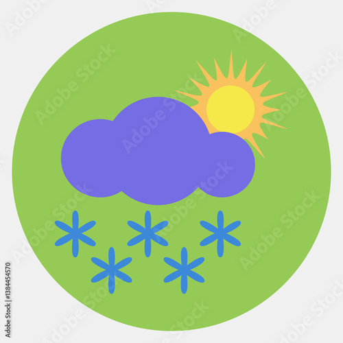 Icon snowing with sun. Weather elements symbol. Icons in color mate style. Good for prints, web, smartphone app, posters, infographics, logo, sign, etc.