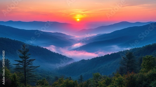Smoky Mountains Sunrise Valley Misty Sunrise View