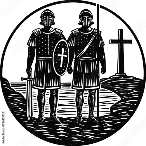 "Silhouette of Roman soldiers near the crucifixion site."