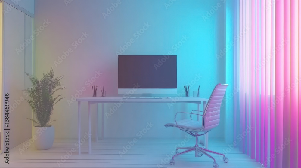 Fototapeta premium Neon-lit Workspace Interior