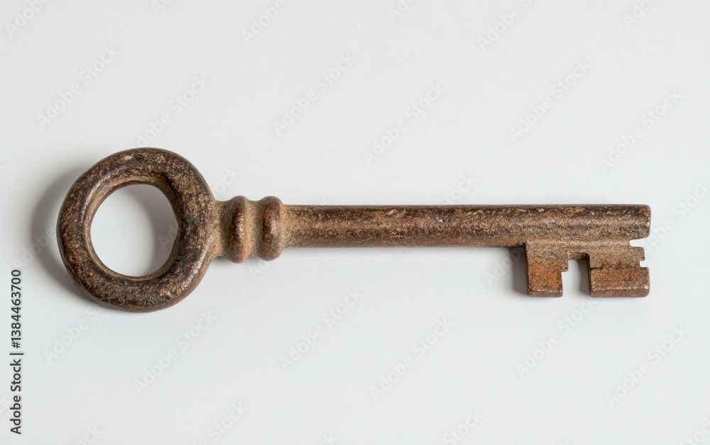 Rusty Antique Skeleton Key on Gray Background Rusty Antique Skeleton Key on Gray Background