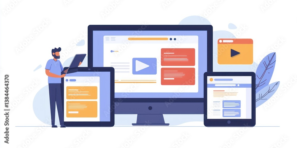 A web designer testing a mobile-friendly website prototype on different devices A web designer testing a mobile-friendly website prototype on different devices