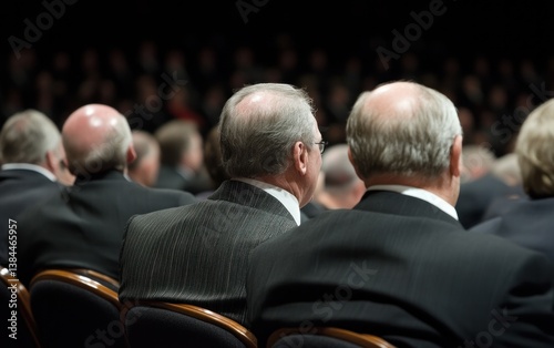 Two Men in Formal Wear at a Dark Auditorium