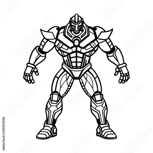Vector art illustration of a warrior cyborg in armor fights like a sport