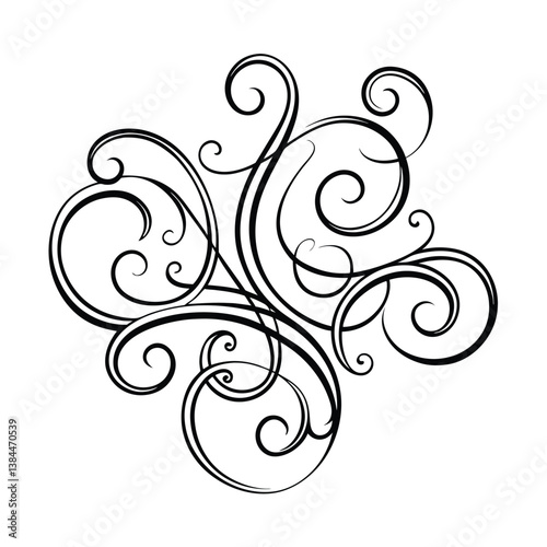 Abstract floral design element featuring ornate black swirls and leaf silhouettes in a vintage vector pattern
