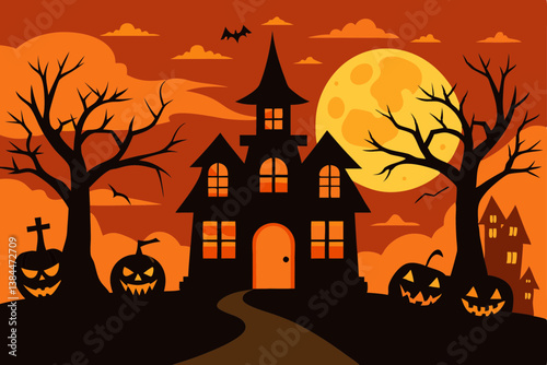 halloween background with pumpkin and bats