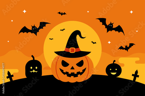 halloween background with pumpkin and bats
