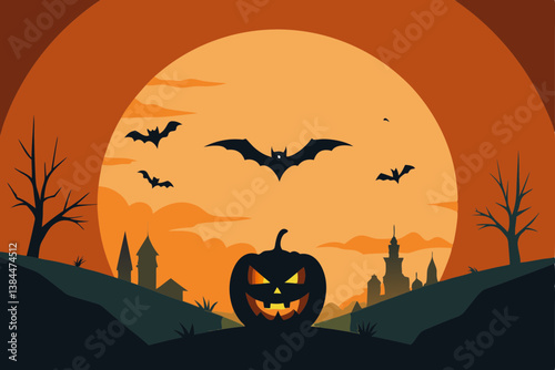 halloween background with pumpkin and bats