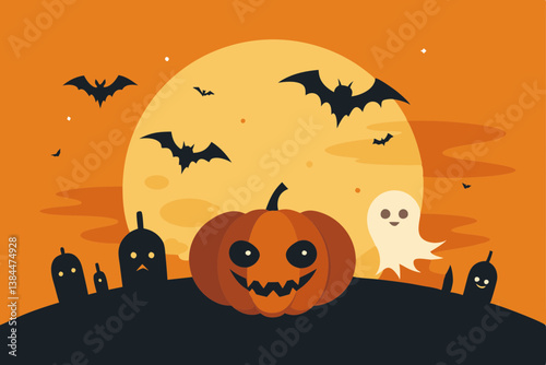 halloween background with pumpkin and bats
