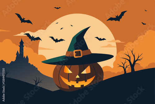 halloween background with pumpkin and bats