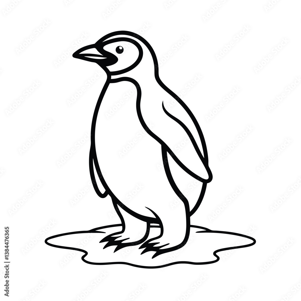 Fototapeta premium Black penguin silhouette, a wild bird, on a winter branch with a cartoon ice cream drawing