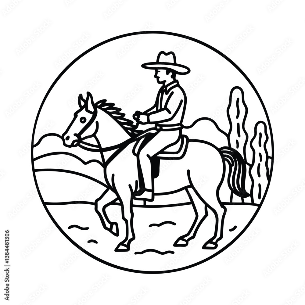 Fototapeta premium horse riding horse vector illustration outline