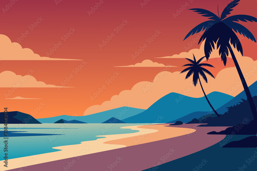 tropical beach with palm trees
