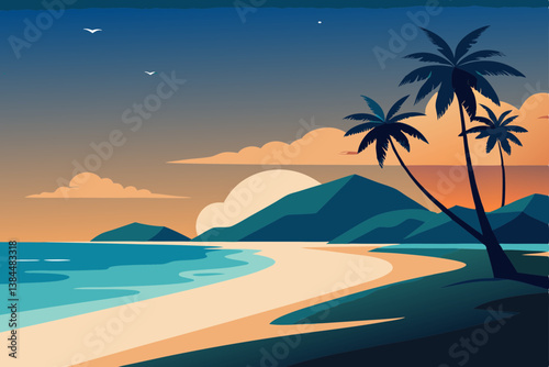 tropical beach with palm trees