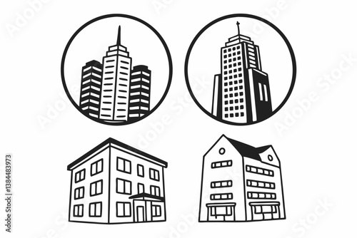 Building icon vector set. apartment illustration sign collection. skyscraper symbol. architecture logo