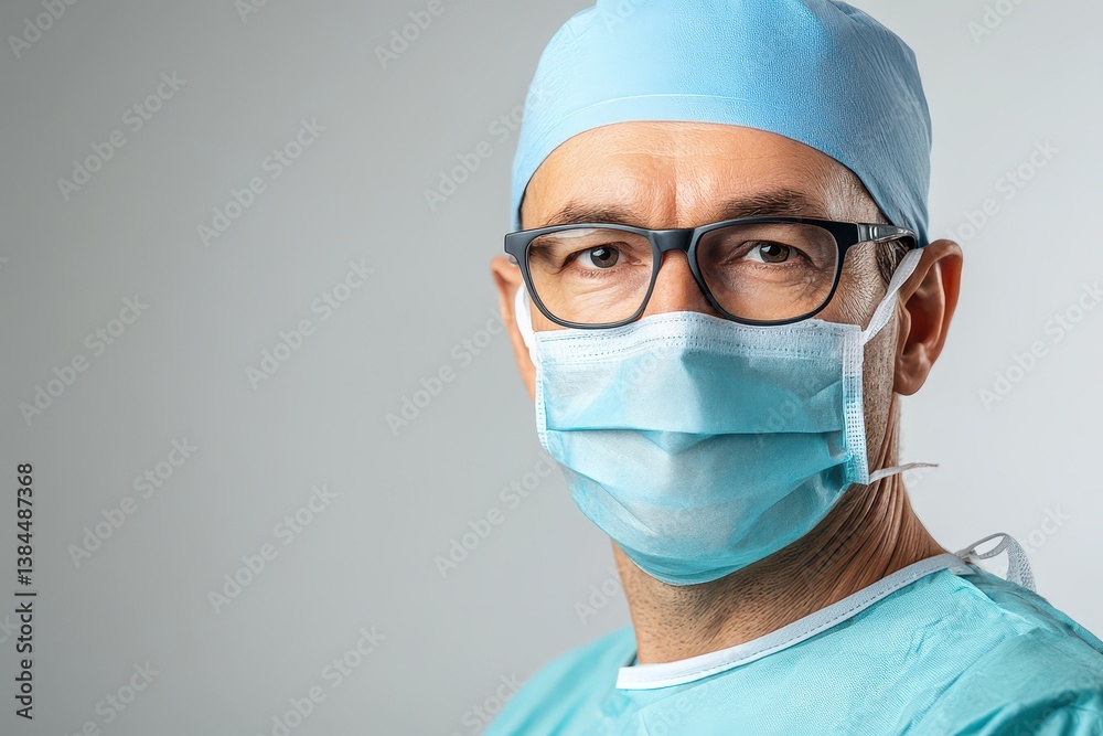 Portrait of a healthcare professional wearing a surgical mask and cap, ready for medical procedures Portrait of a healthcare professional wearing a surgical mask and cap, ready for medical procedures