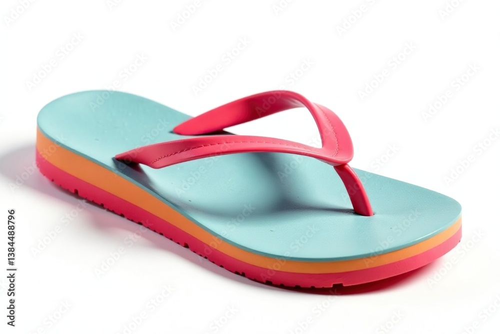A single, isolated flip-flop on white background, casual, isolated, strap A single, isolated flip-flop on white background, casual, isolated, strap