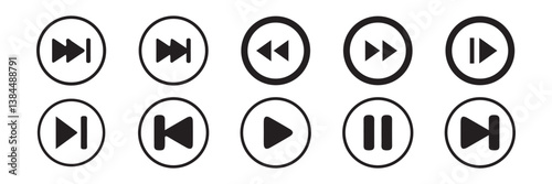 Big Media player control icon set, interface multimedia symbols. Pause, rewind, fast forward Play video icon collection. Mobile apps Vector Illustration Eps 10