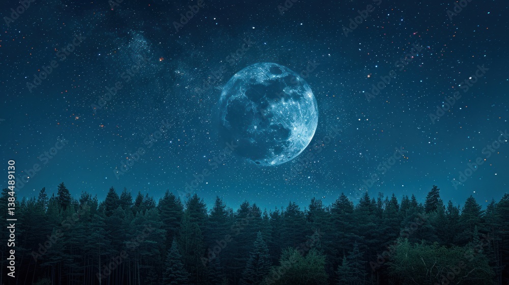 Fototapeta premium Full moon over a dark forest at night