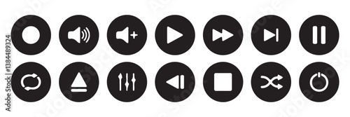 Big Media player control icon set, interface multimedia symbols. Pause, rewind, fast forward Play video icon collection. Mobile apps Vector Illustration Eps 10