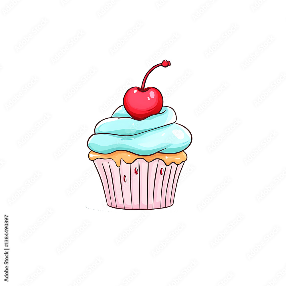 Cartoon Cupcake with Cherry on Top Cartoon Cupcake with Cherry on Top