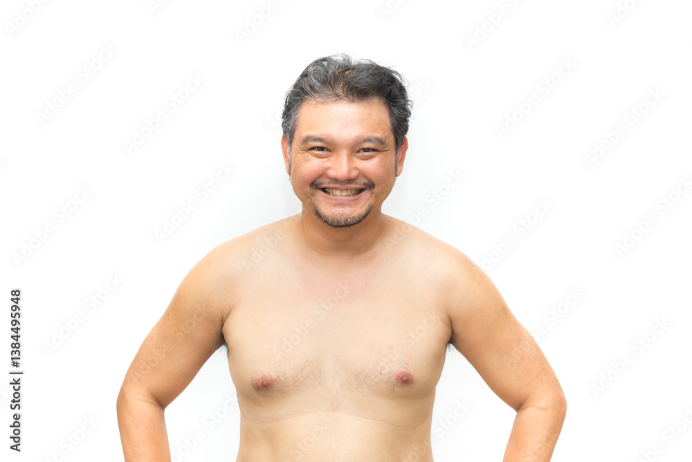 Asian man fat body with beard chest, abdomen nude Asian man fat body with beard chest, abdomen nude