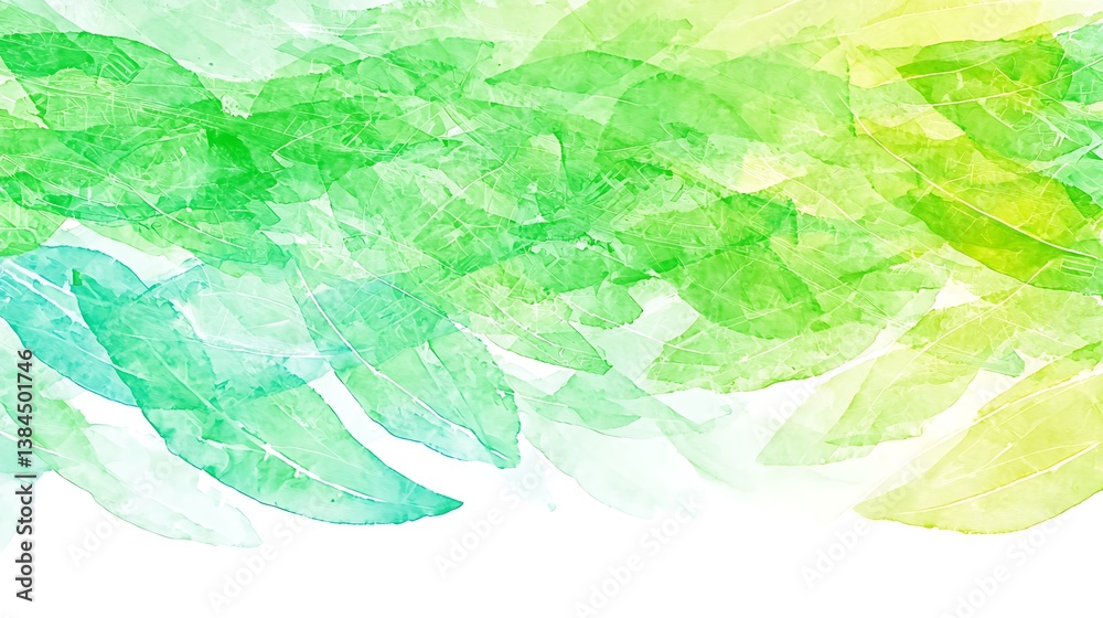 Abstract Watercolor Painting of Green and Yellow Leaves on White Background Abstract Watercolor Painting of Green and Yellow Leaves on White Background