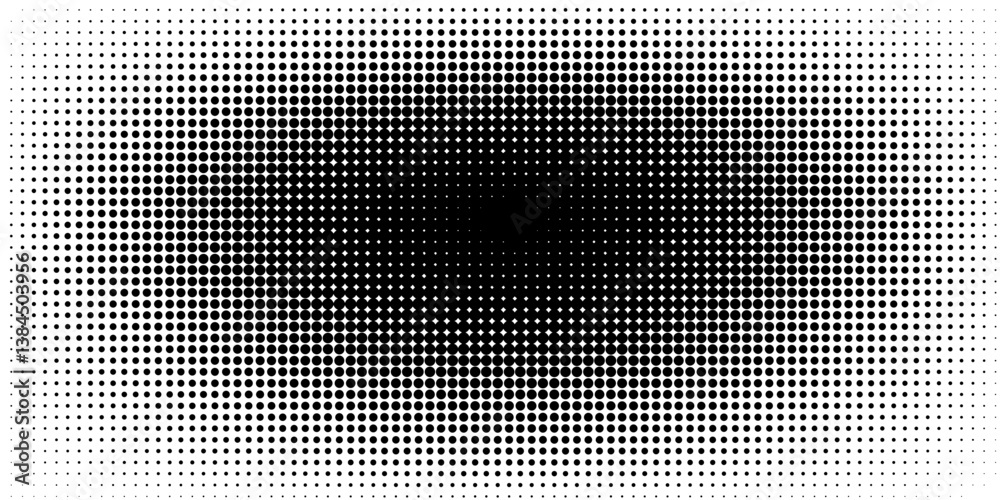 Grunge halftone gradient background. Faded dotted grit noise texture. Black and white rasterized sand wallpaper. Retro pixelated bitmap backdrop.