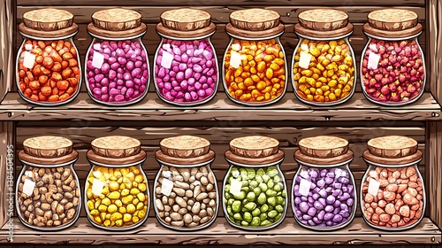 Wallpaper Mural Colorful Candies in Glass Jars on Wooden Shelves Torontodigital.ca