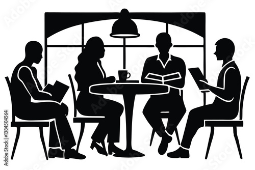 Students Studying Together in Coffee Shop Scene

